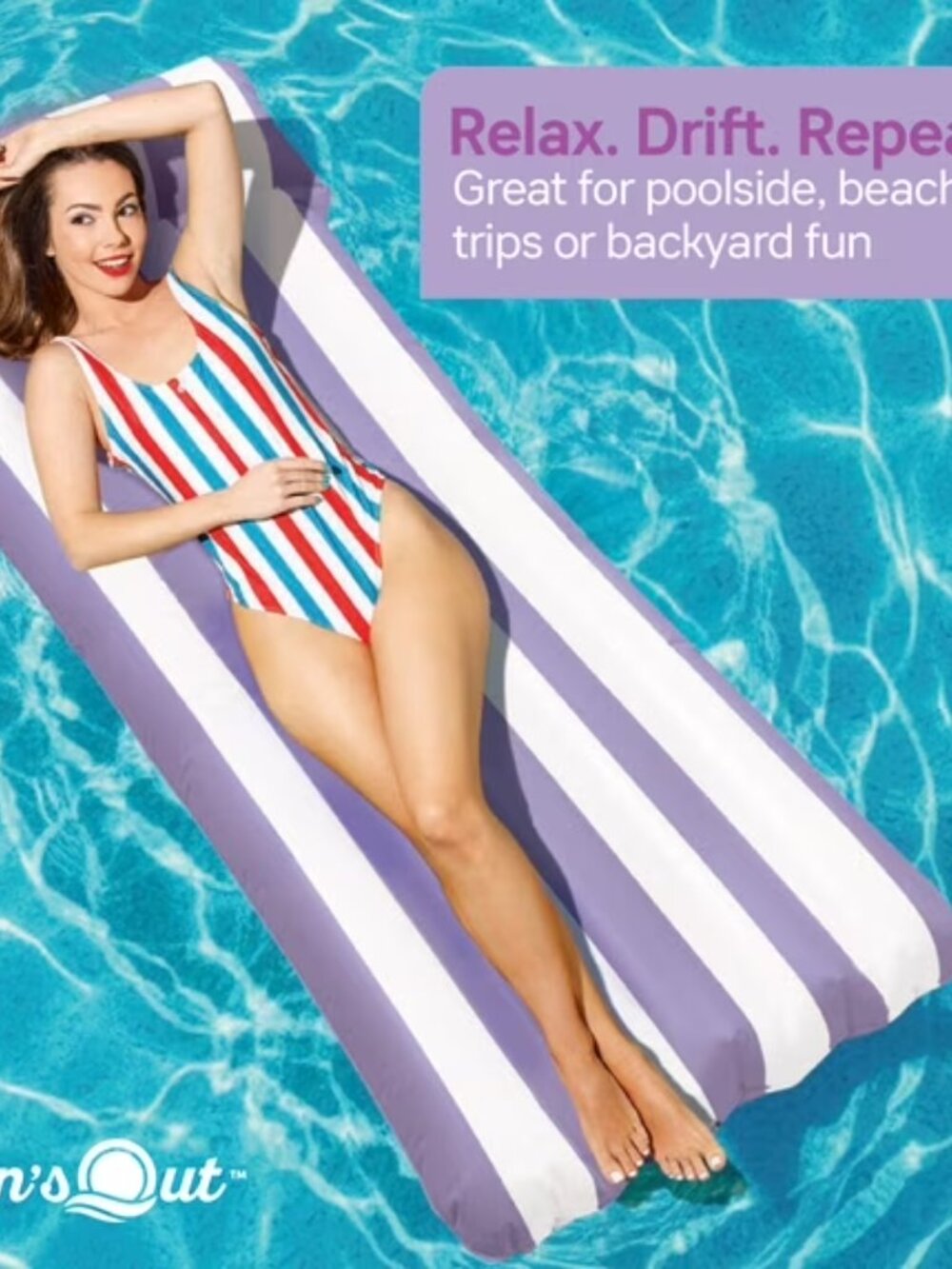 Sun's Out 70" Length Pool Lounger Purple Stripes - Picture 5 of 6